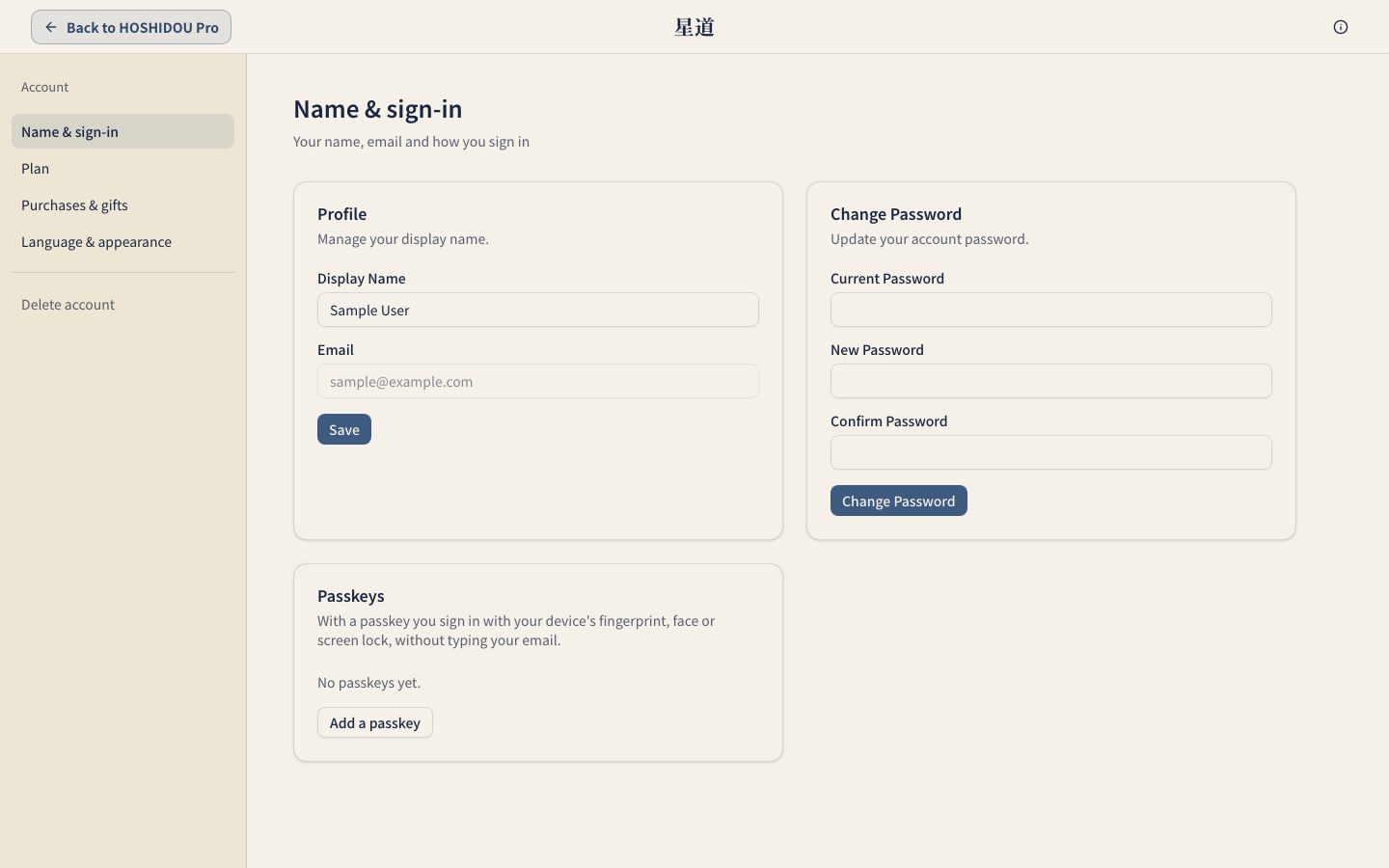 Account settings overview