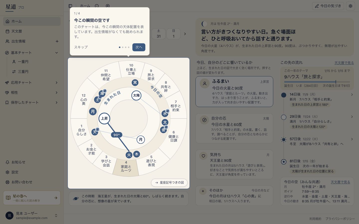 案内が始まるホーム画面