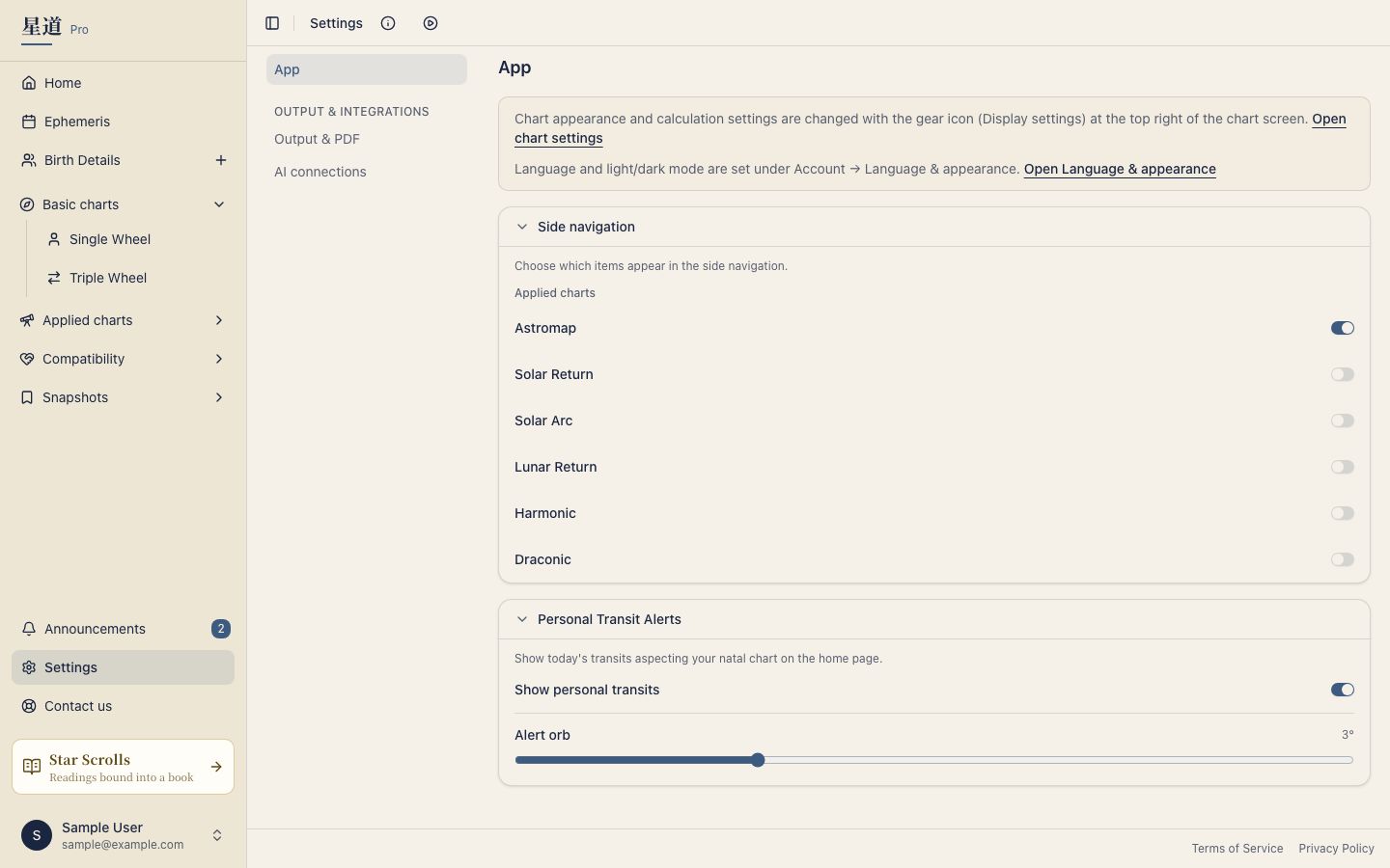 Settings hub and its sections