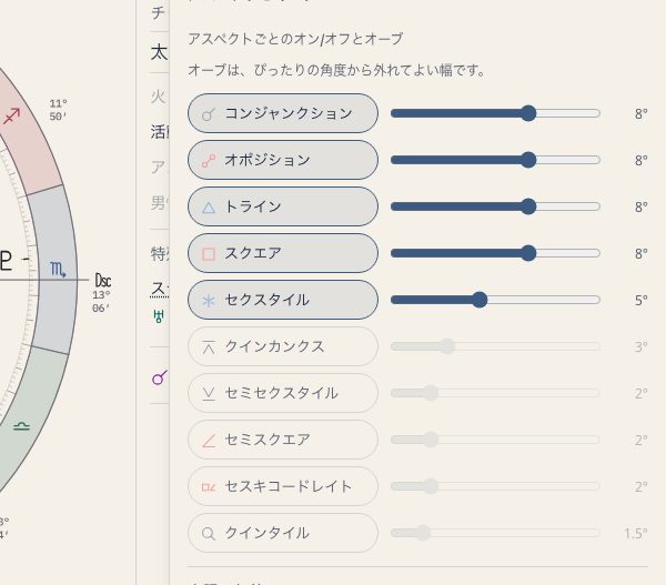 アスペクトとオーブの設定